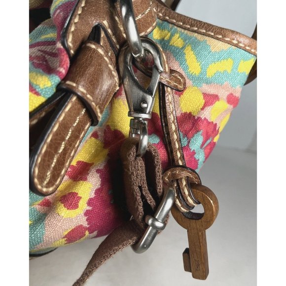 Fossil Fabric and Leather Geometric Floral Print Satchel Shoulder Bag - Picture 11 of 16